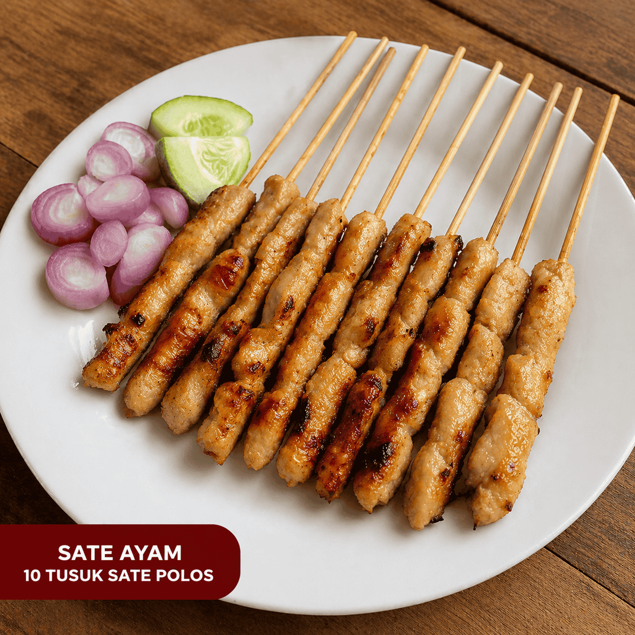 Sate Ayam Polos 10 tusuk dengan sambal dan lalap